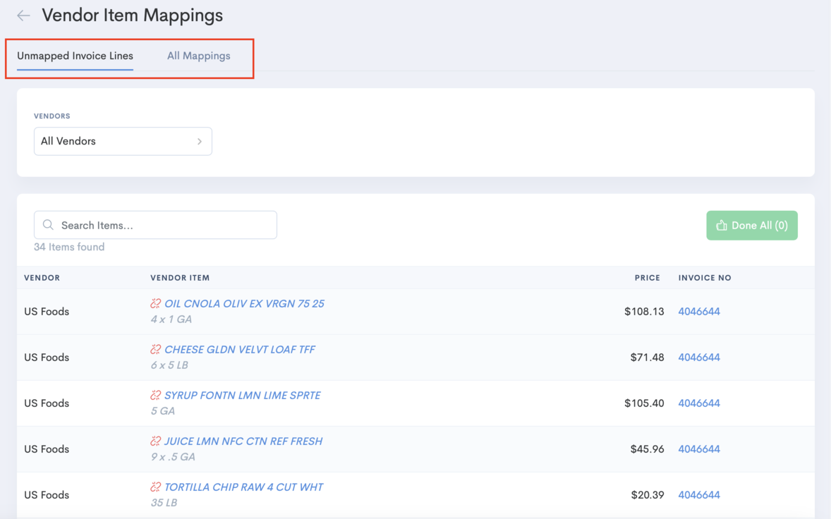 Map Invoice MAPPING LINES