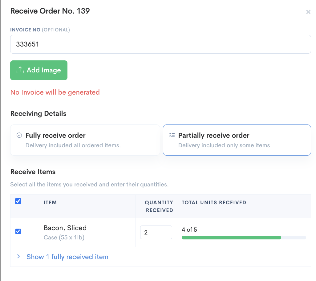 RECEIVING PARTIAL ORDERS